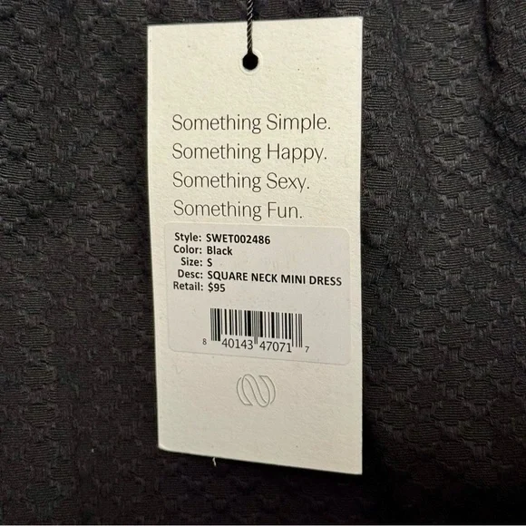 Something Navy Black Square Neck Shirred Ruffled Sleeve Textured Mini Dress - Picture 8 of 10